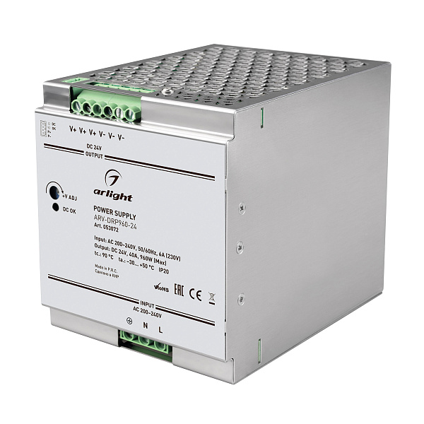 Блок питания ARV-DRP960-24 (24V, 40A, 960W, PFC) (Arlight, IP20 Металл, 5 лет) Lednikoff