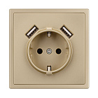 ARL NOBE Розетка зк со шторками с USB тип А+А софт-тач золотой песок SCT-MUAA-SFPL-GD (250V, 16A) (Arlight, -) Lednikoff