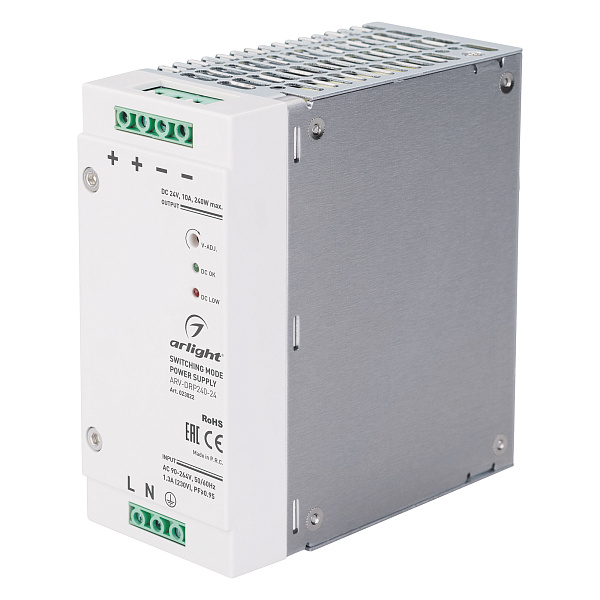 Блок питания ARV-DRP240-24 (24V, 10A, 240W, PFC) (Arlight, IP20 DIN-рейка) Lednikoff