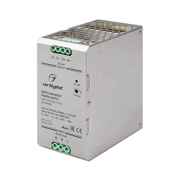 Блок питания ARV-DRP240-24-B (24V, 10A, 240W, PFC) (Arlight, IP20 Металл, 5 лет) Lednikoff