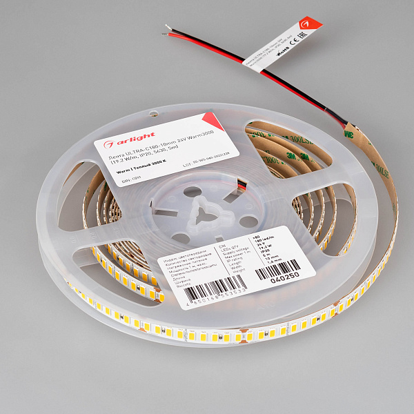 Светодиодная лента ULTRA-C180-10mm 24V Warm3000 (19.2 W/m, IP20, 5630, 5m) (Arlight, высок.эфф.200 лм/Вт) Lednikoff