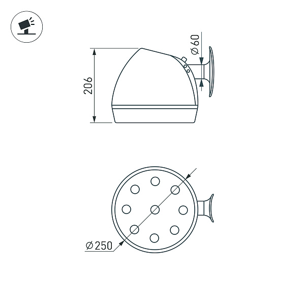 Светильник OXOR-OZLUM-250x206-10W Day4000 (BK, 60 deg, 230V) IP65 (Arlight, -) Lednikoff