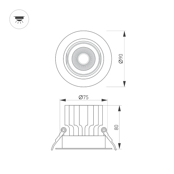 Светильник MS-VORTEX-BUILT-R90-12W Day4000 (BK-BK, 20 deg, 230V) (Arlight, IP20 Металл, 5 лет) Lednikoff