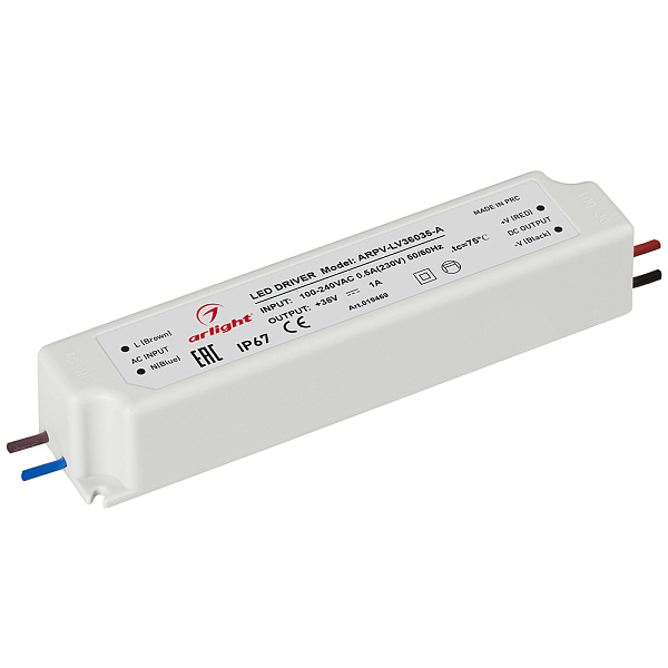 Блок питания ARPV-LV36035-A (36V, 1.0A, 36W) (Arlight, IP67 Пластик, 3 года) Lednikoff