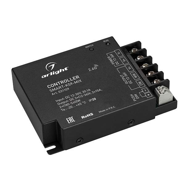 Контроллер SMART-K59-MIX (12-36V, 2x15A, 2.4G) (Arlight, IP20 Металл, 5 лет) Lednikoff