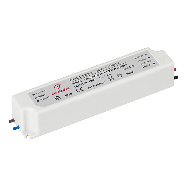 Блок питания ARPV-LV24035-A (24V, 1.5A, 35W) (Arlight, IP67 Пластик, 3 года) Lednikoff