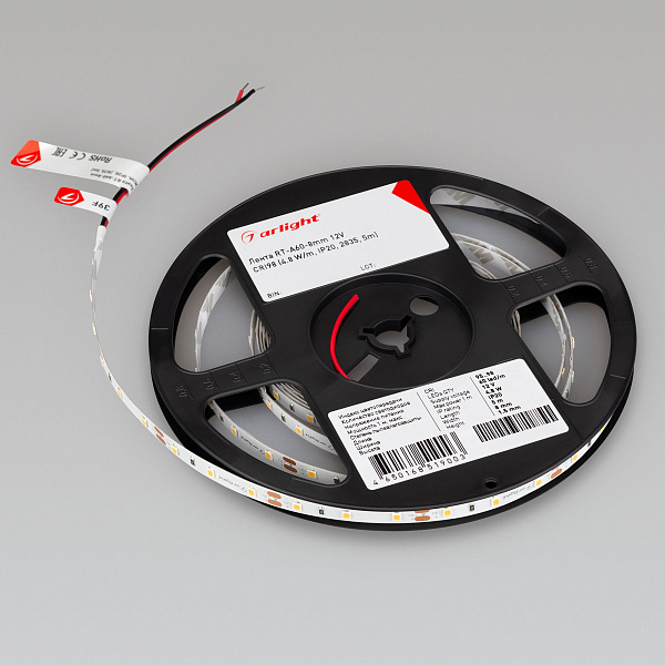 Светодиодная лента RT-A60-8mm 12V Day4000 CRI98 (4.8 W/m, IP20, 2835, 5m) (Arlight, Открытый) Lednikoff