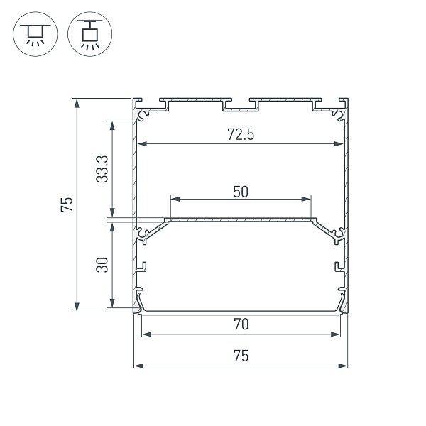 Профиль LINE-S-7575-2000 WHITE (Arlight, Алюминий) Lednikoff