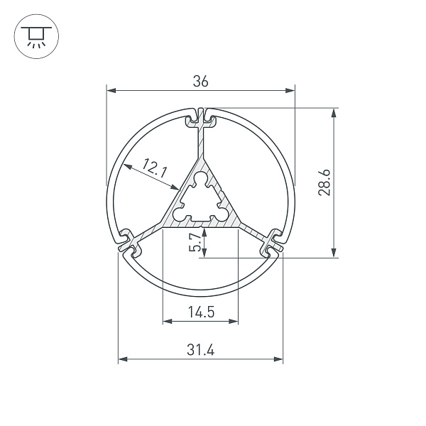 Профиль ROUND-D36-360-2500 ANOD BLACK (Arlight, Алюминий) Lednikoff