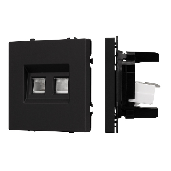 Механизм сдвоенной телефонной розетки SCT-NOBE-MTL2-SFPL-BK (RJ-11, 4C) (Arlight, Черный оникс) Lednikoff