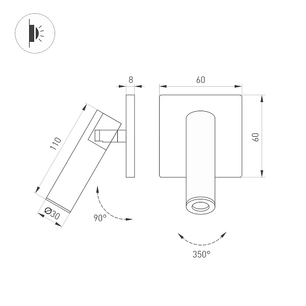 Светильник SP-READER-NB-S60x60-3W Warm2700 (NI, 20 deg, 230V) (Arlight, IP20 Металл, 3 года) Lednikoff