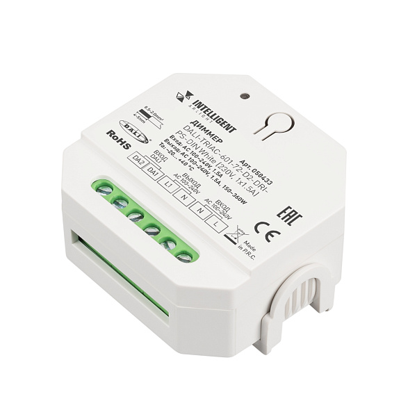 INTELLIGENT ARLIGHT Диммер DALI-TRIAC-601-72-D2-DRI-PS-DIN White (230V, 1x1.5A) (IARL, IP20 Пластик, 5 лет) Lednikoff