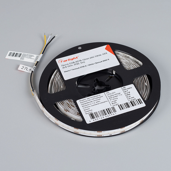 Светодиодная лента COB-X576-10mm 24V White-MIX (9.6 W/m, IP20, 5m) (Arlight, Изменяемая ЦТ) Lednikoff
