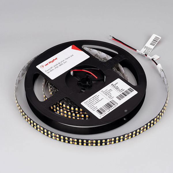 Светодиодная лента RT-A320-BLACK-15mm 24V Warm3000 (24 W/m, IP20, 2835, 5m) (Arlight, высок.эфф.150 лм/Вт) Lednikoff