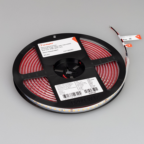Светодиодная лента герметичная RTW-PR-A128-10mm 24V Warm3000 (9.6 W/m, IP66, 2835, 5m) (Arlight, высок.эфф.150 лм/Вт) Lednikoff