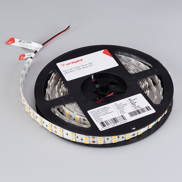 Светодиодная лента RT-B120-15mm 24V Warm2700 (28.8 W/m, IP20, 5060, 5m) (Arlight, Открытый) Lednikoff