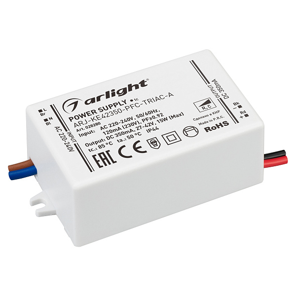 Блок питания ARJ-KE42350-PFC-TRIAC-A (15W, 350mA) (Arlight, IP44 Пластик, 5 лет) Lednikoff