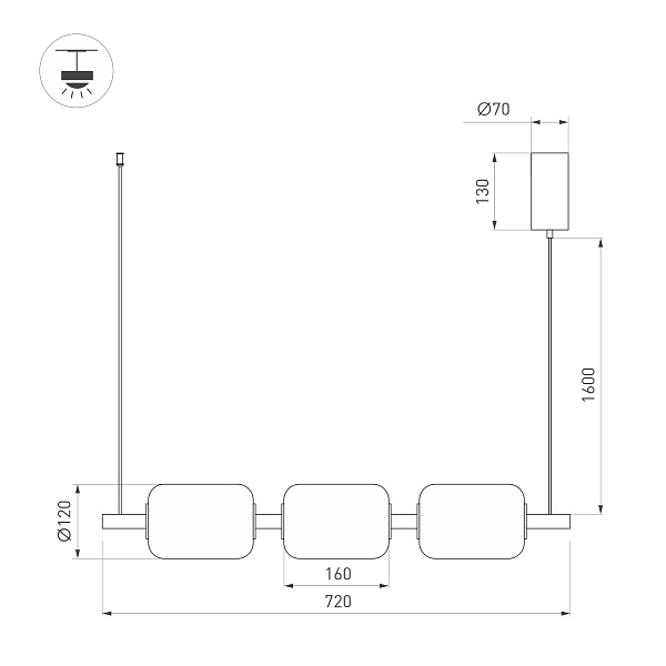 Светильник SP-CARAMELA-HANG-L720-12W Warm2700 (BK, 360 deg, 230V) (Arlight, IP20 Натуральный шелк, 3 года)