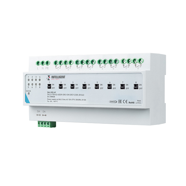 INTELLIGENT ARLIGHT Релейный модуль DALI2-708-82-ADDR-DRO-DIN Grey (230V, 8x16A) (IARL, IP20 Пластик, 3 года) Lednikoff