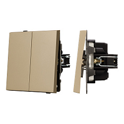 Механизм выключателя двухклавишный непроходной SWT-TENDO-MK02-SFPL-GD (230V, 10A) (Arlight, Матовый песочный)