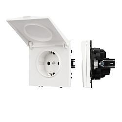 ARL NOBE Розетка зк со шторками и крышкой софт-тач белый кварц SCT-MCP-SFPL-WH (250V, 16A) (Arlight, -)