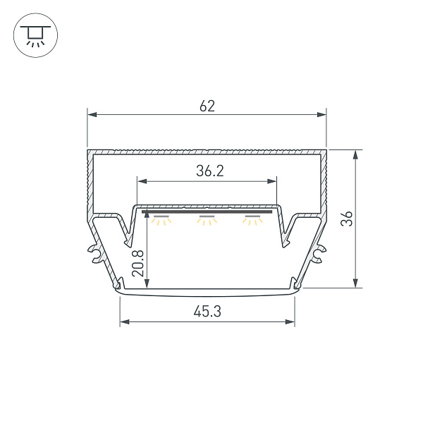 Профиль STRETCH-S-50-CEIL-CENTER-2000 (GAMMA50) (Arlight, Алюминий) Lednikoff
