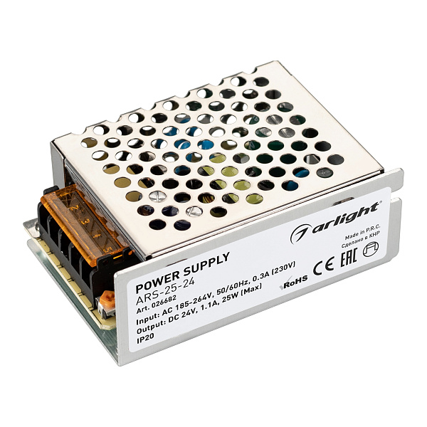 Блок питания ARS-25-24 (24V, 1.1A, 25W) (Arlight, IP20 Сетка, 2 года) Lednikoff