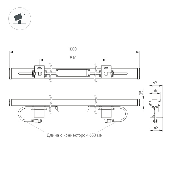 Линейный прожектор AR-LINE-1000-36W Day4000 (GR, 15x60 deg, 230V) (Arlight, IP65 Металл, 3 года) Lednikoff