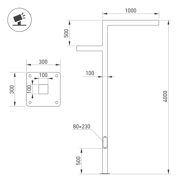 Опора OXOR-STER-Z-1600x100x100-L4000-100W Warm3000 (BK, 230V) IP65 (Arlight, -) Lednikoff