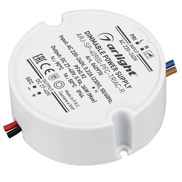 Блок питания ARJ-SP-40900-PFC-TRIAC-R (36W, 27-40V, 900mA) (Arlight, IP44 Пластик, 5 лет) Lednikoff