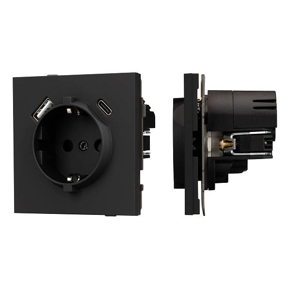 Механизм розетки с USB зарядкой SCT-TENDO-MUAC-SFPL-BK (230V, 16A) (Arlight, Матовый черный) Lednikoff