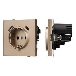 Механизм розетки с USB зарядкой SCT-TENDO-MUAC-PL-GD (230V, 16A) (Arlight, Песочный)