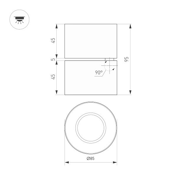 Светильник SP-POINT-SURFACE-R85-12W Warm3200-MIX (WH, 36 deg, 230V) (Arlight, IP20 Металл, 5 лет) Lednikoff