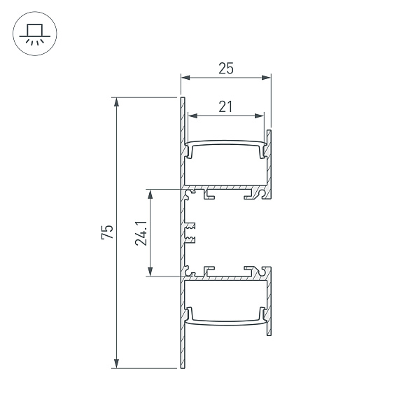 Профиль WALL-2575-DUAL-2000 ANOD BLACK (Arlight, Алюминий) Lednikoff