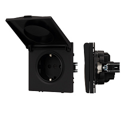 Механизм розетки влагозащищённый SCT-NOBE-MCP-SFPL-BK (230V, 16A) (Arlight, Черный оникс)