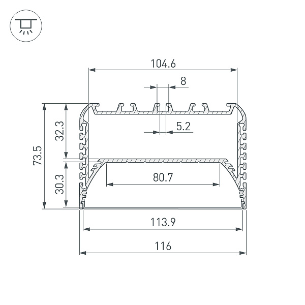 Профиль с экраном ALU-POWER-W8070-2000 ANOD+FROST (Arlight, Алюминий) Lednikoff