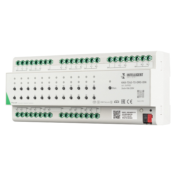 INTELLIGENT ARLIGHT Релейный модуль KNX-7242-72-DRO-DIN Grey (BUS, 24x10A) (IARL, IP20 Пластик, 2 года) Lednikoff