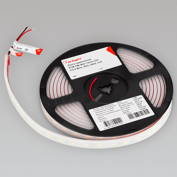 Светодиодная лента герметичная RTW-PW-B60-13mm 24V Day4000 (14.4 W/m, IP66, 5060, 5m) (Arlight, -) Lednikoff