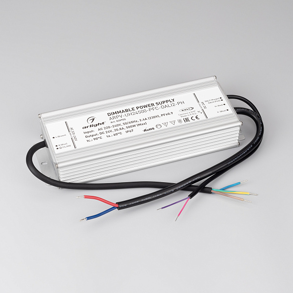 Блок питания ARPV-UH24500-PFC-DALI2-PH (24V, 20.8A, 500W) (Arlight, IP67 Металл, 7 лет) Lednikoff
