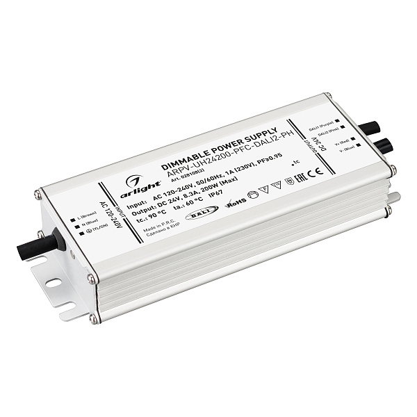 Блок питания ARPV-UH24200-PFC-DALI2-PH (24V, 8.3A, 200W) (Arlight, IP67 Металл, 7 лет) Lednikoff