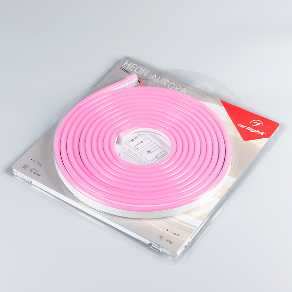 Светодиодная лента герметичная AURORA-PS-A120-16x8mm 24V Pink (10 W/m, IP65, 2835, 5m) (Arlight, Силикон, 2 года)