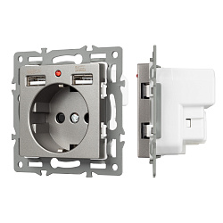 Механизм розетки с USB зарядкой SCT-MUAA-PL-GR (250V, 16A) (Arlight, -)