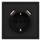 ARL NOBE Розетка зк со шторками с USB тип А+А софт-тач черный оникс SCT-MUAA-SFPL-BK (250V, 16A) (Arlight, -) Lednikoff