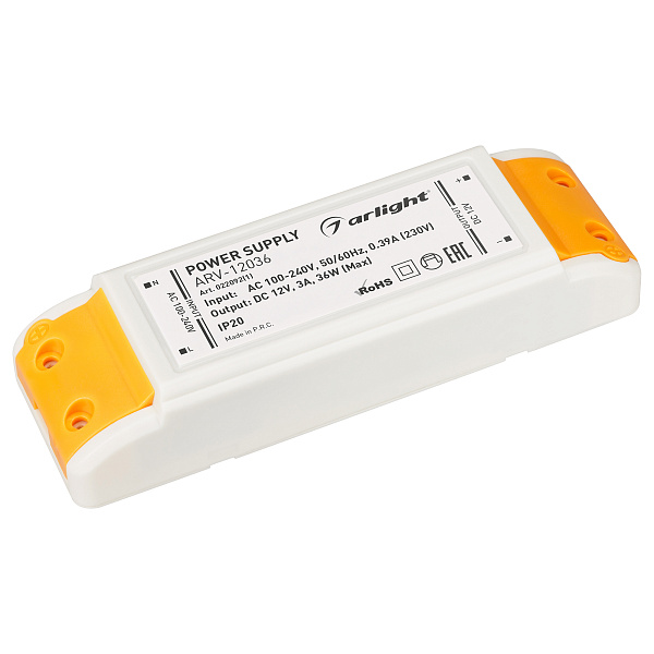 Блок питания ARV-12036 (12V, 3A, 36W) (Arlight, IP20 Пластик, 2 года) Lednikoff