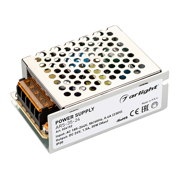 Блок питания ARS-35-24 (24V, 1.5A, 35W) (Arlight, IP20 Сетка, 2 года) Lednikoff