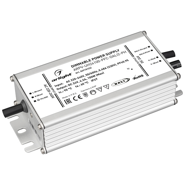 Блок питания ARPV-UH24100-PFC-DALI2-PH (24V, 4.2A, 100W) (Arlight, IP67 Металл, 7 лет) Lednikoff