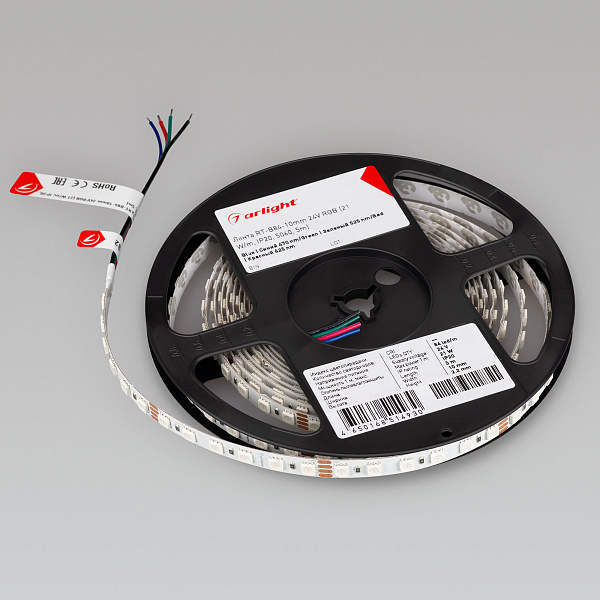 Светодиодная лента RT-B84-10mm 24V RGB (21 W/m, IP20, 5060, 5m) (Arlight, Открытый) Lednikoff