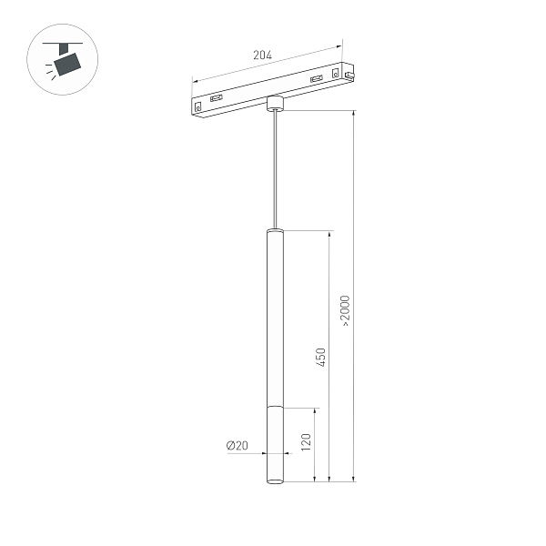 Светильник MAG-ORIENT-STICK-HANG-R20-3W Day4000 (Черный, 180 deg, 48V) (Arlight, IP20 Металл, 5 лет)