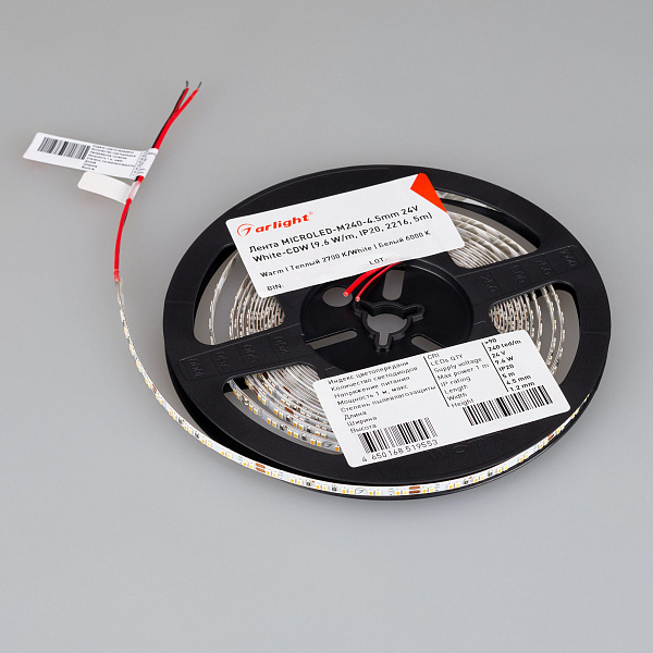 Светодиодная лента MICROLED-M240-4.5mm 24V White-CDW (9.6 W/m, IP20, 2216, 5m) (Arlight, узкая) Lednikoff
