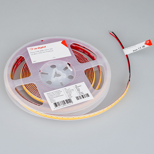 Светодиодная лента COB-X480-10mm 24V Warm2700 (10 W/m, IP20, 5m, FreeCut) (Arlight, Свободная резка) Lednikoff
